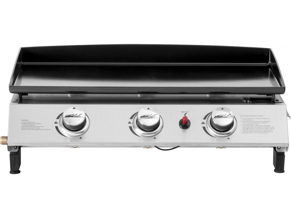 Plancha gas bbq gasgrill bakplaat 3 branders "Jolly" - 7,5 kW - Grijs
