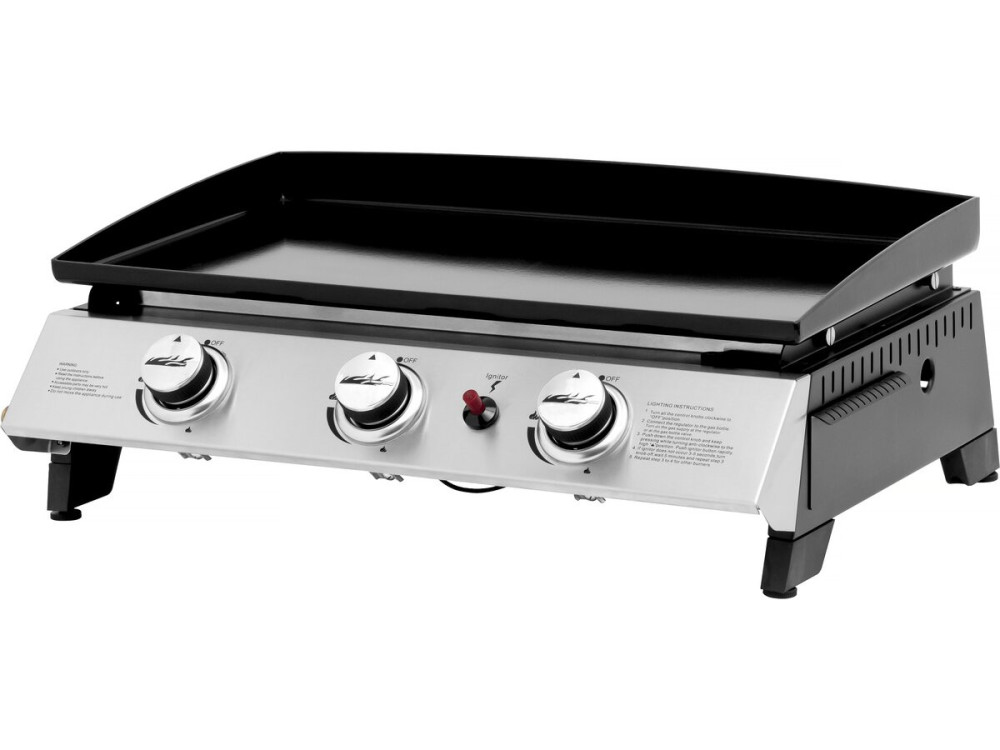 Plancha gas bbq gasgrill bakplaat 3 branders "Jolly" - 7,5 kW - Grijs