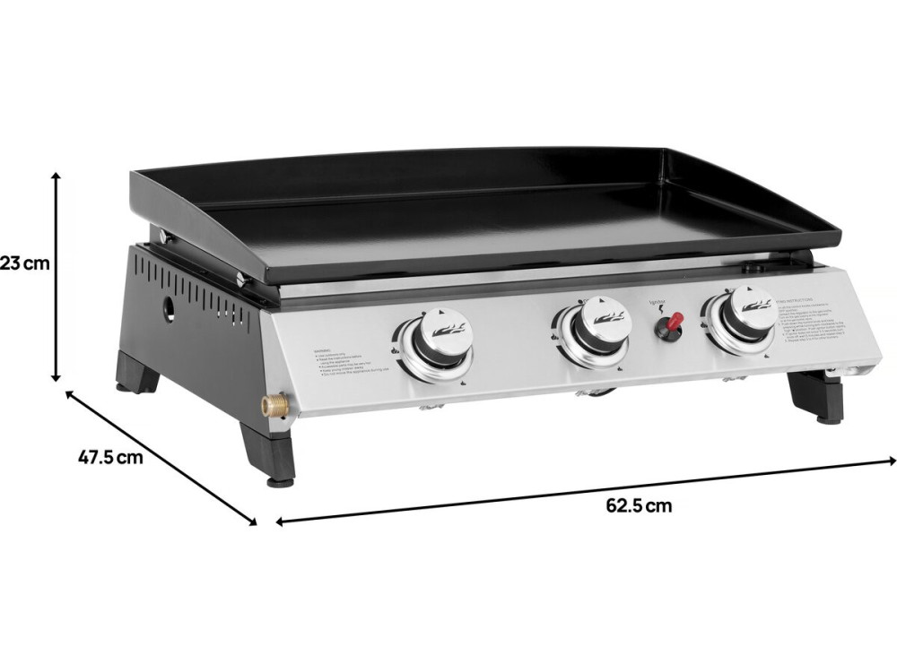 Plancha gas bbq gasgrill bakplaat 3 branders "Jolly" - 7,5 kW - Grijs