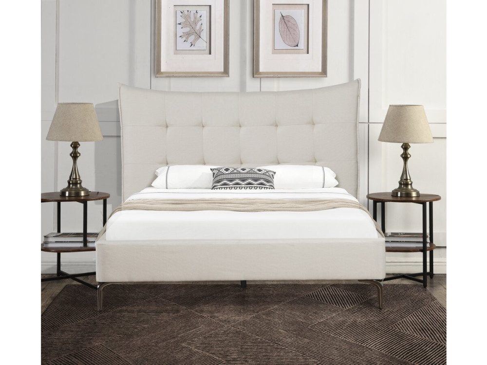Tweepersoonsbed bed met hoofdbord gecapitonneerd " Aspen" 180 x 200 cm - Beige - lichtbruin