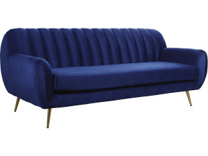 Zitbank bankstel velours "Evans" - 195 x 84 x 82 cm - 3 zits - Blauw Donkerblauw