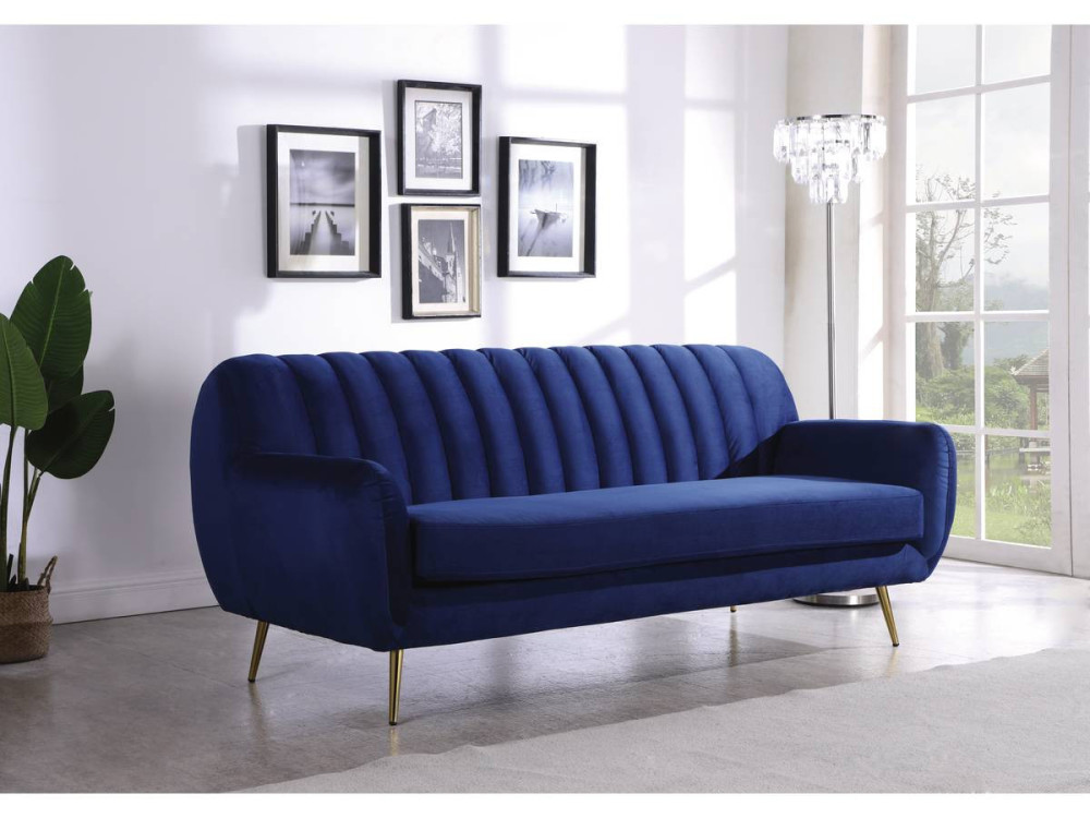 Zitbank bankstel velours "Evans" - 195 x 84 x 82 cm - 3 zits - Blauw Donkerblauw