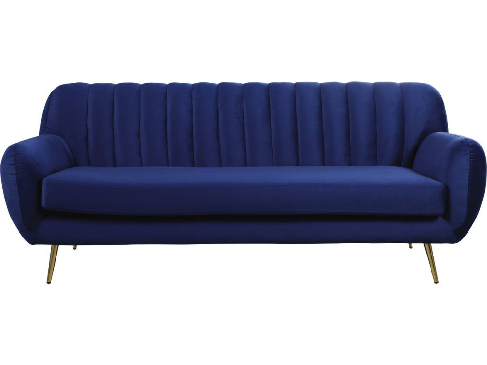 Zitbank bankstel velours "Evans" - 195 x 84 x 82 cm - 3 zits - Blauw Donkerblauw