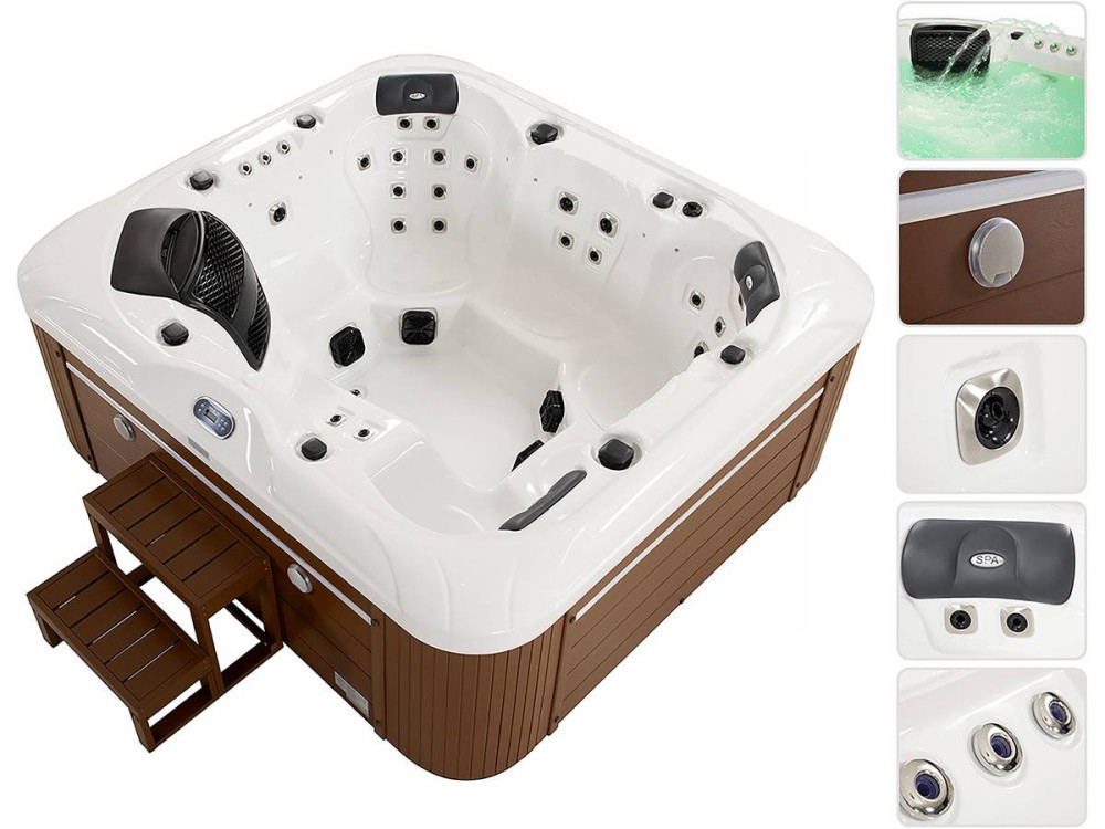 Jacuzzi spa met led verlichting "Bora-Bora" - 6 zits - Witte binnenkant - Balboa systeem -  Geïntegreerde bluetooth speakers