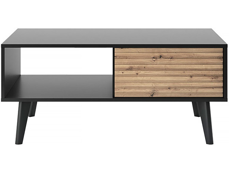 Salontafel hout met lade rechthoekig "Silas"  -  Zwart/Eiken ambachtelijk