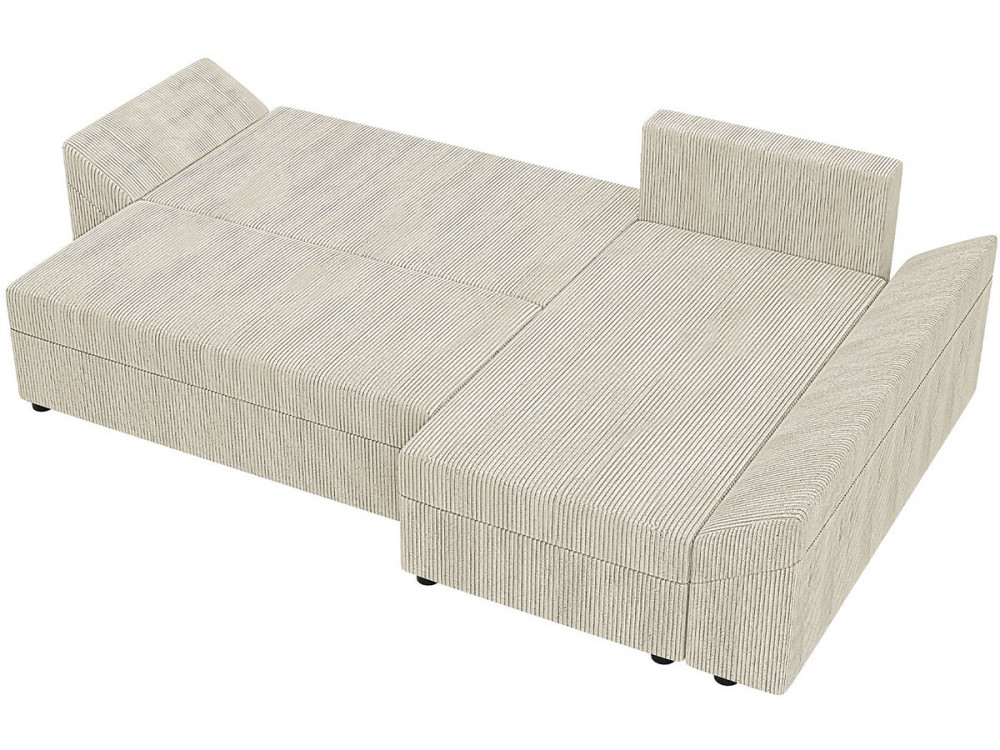 Hoekslaapbank met opbergruimte "Vaugirard 2" in geribbeld fluweel - 3 zitplaatsen - Beige.