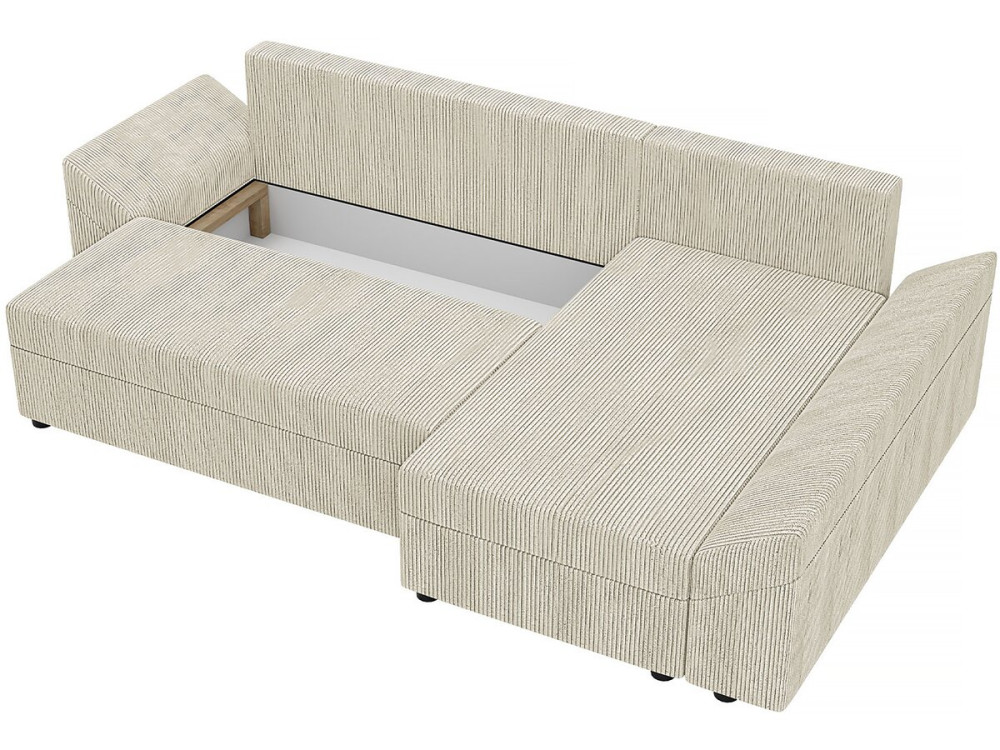 Hoekslaapbank met opbergruimte "Vaugirard 2" in geribbeld fluweel - 3 zitplaatsen - Beige.