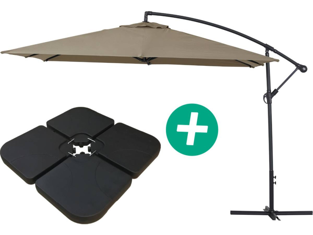 Parasol vrijhangend tuin zweefparasol Aluminium "Ilios 3" - Vierkant - 3 x 3 m - Taupe - grijs bruin - Inclusief parasolvoet teg