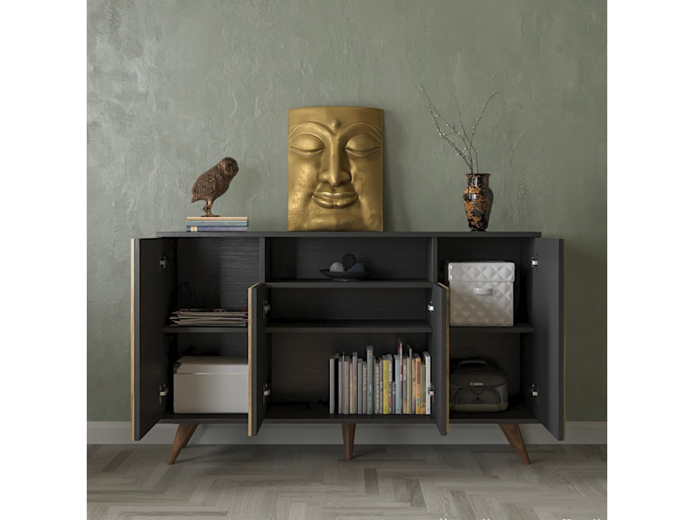 FRN-9004-1" houten dressoir - 140 x 35 x 91 cm - Hout, Zwart, Atlantisch grenen