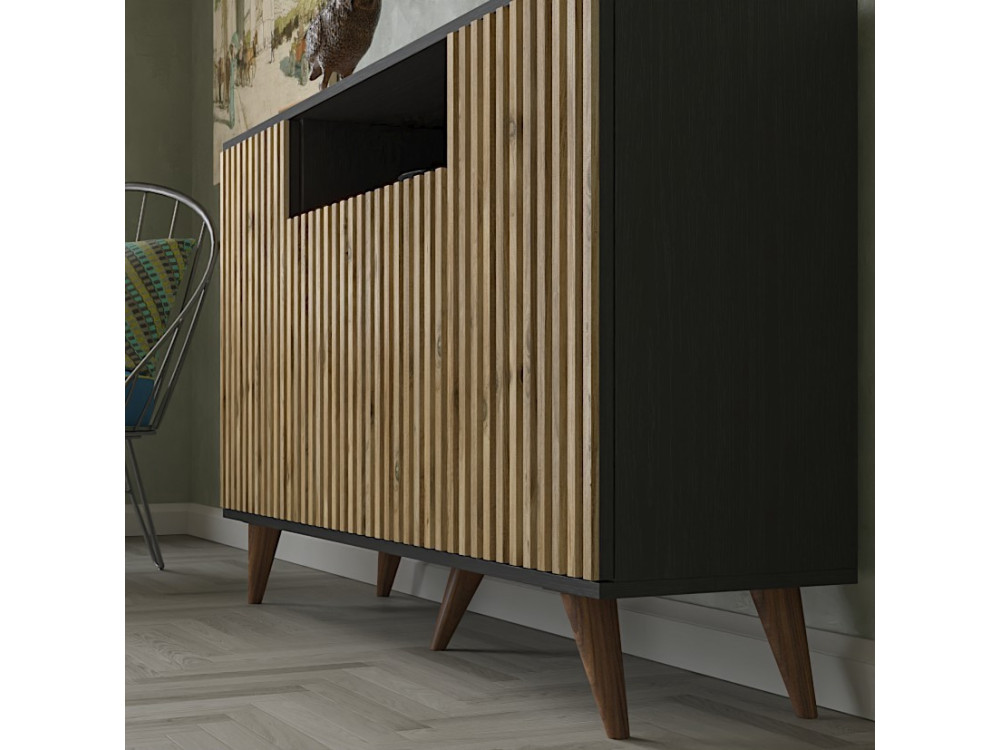 FRN-9004-1" houten dressoir - 140 x 35 x 91 cm - Hout, Zwart, Atlantisch grenen