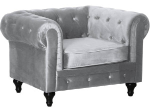 Stoel fauteuil velour fluweel Chesterfield "Aliza" - 111 x 82 x 70 cm - Grijs