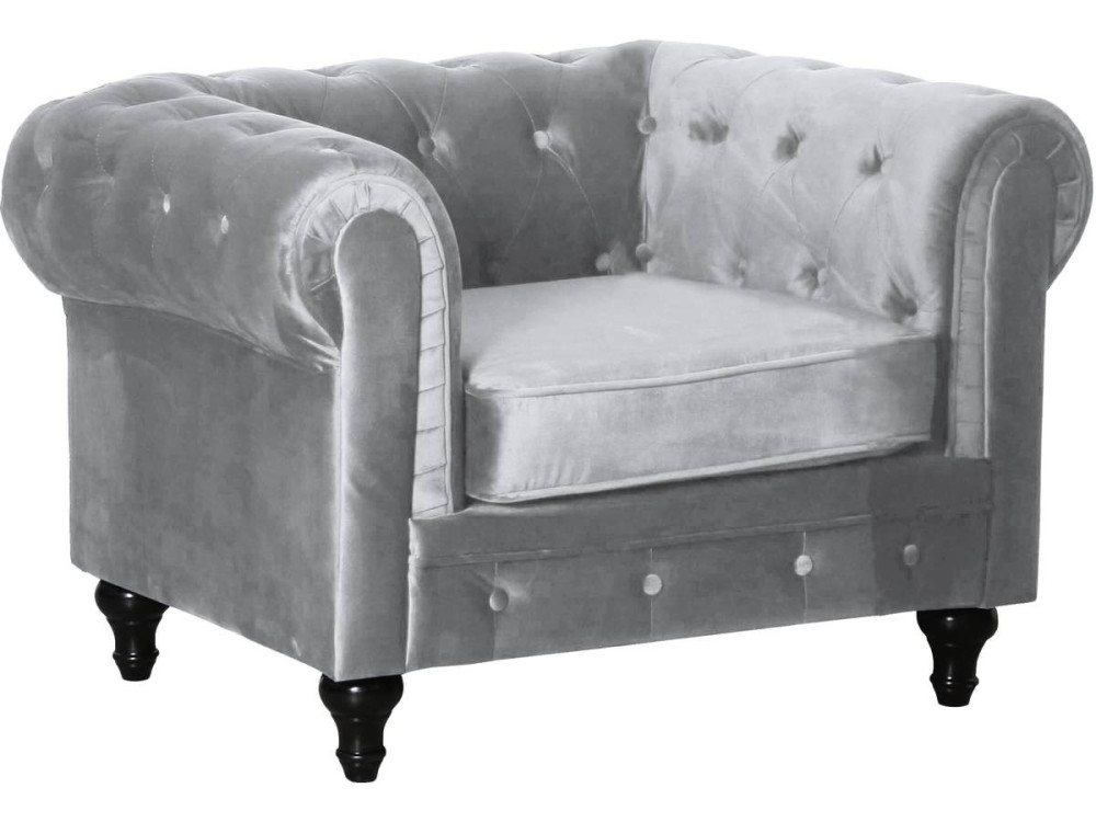 Stoel fauteuil velour fluweel Chesterfield "Aliza" - 111 x 82 x 70 cm - Grijs