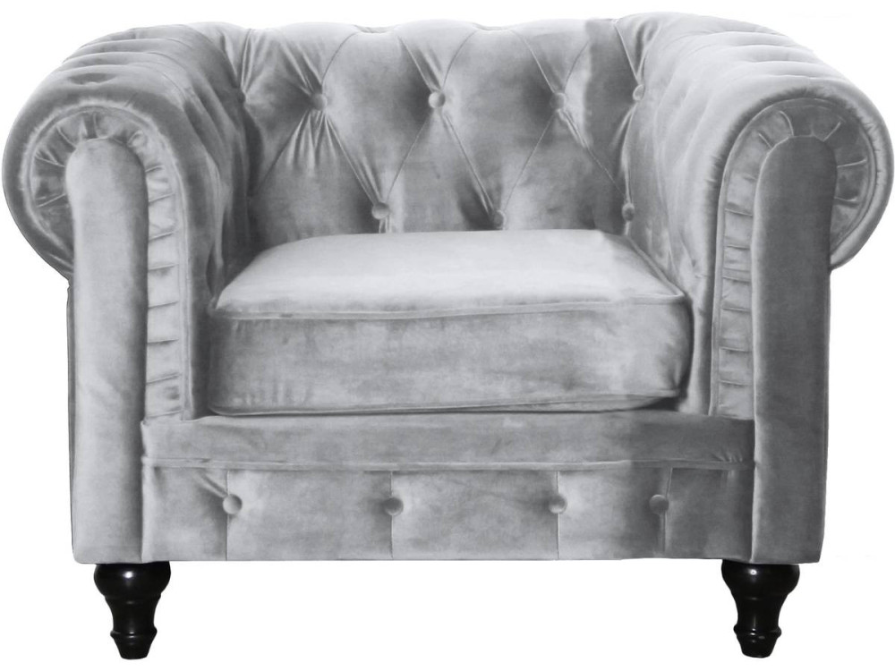 Stoel fauteuil velour fluweel Chesterfield "Aliza" - 111 x 82 x 70 cm - Grijs