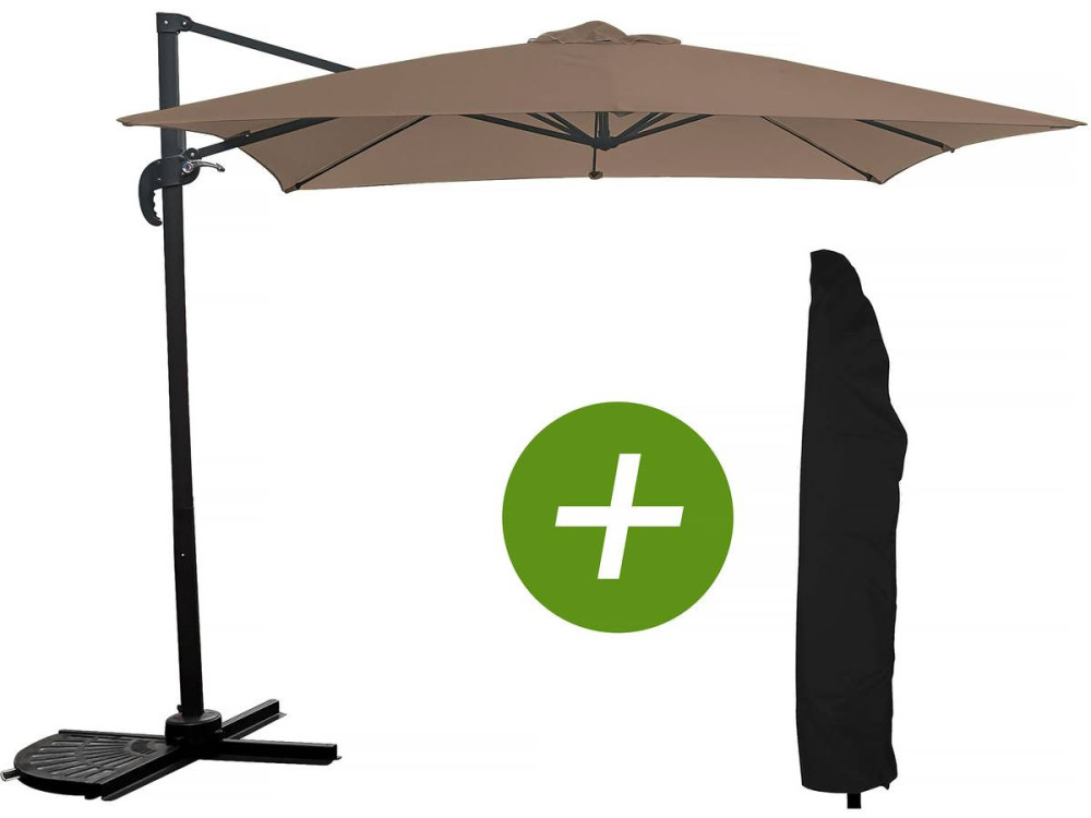 Parasol vrijhangend tuin zweefparasol "Soleil" - Vierkant - 2,5 x 2,5 m - Taupe + beschermhoes parasol