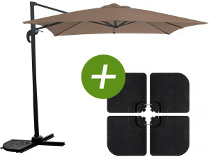 Parasol vrijhangend tuin zweefparasol "Soleil" - Vierkant - 2,5 x 2,5 m - Taupe + inclusief parasolvoet tegel / parasoltegels