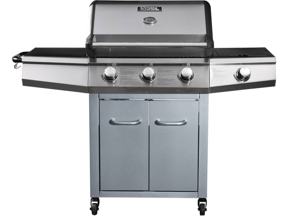 Gas BBQ gasbarbecue barbecue met led "Bingo 4" - 4 branders waarvan 1 zijbrander - 14 kW + beschermhoes - Zilver