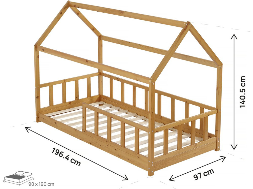 "Mila" Houten Kajuitbed voor Kinderen - 90 x 190 cm - Bruin