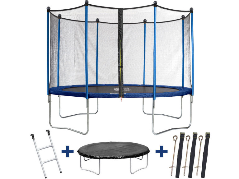 "Happy" trampoline - Ø 3,65 m m - met net + ladder + afdekking + verankeringsset