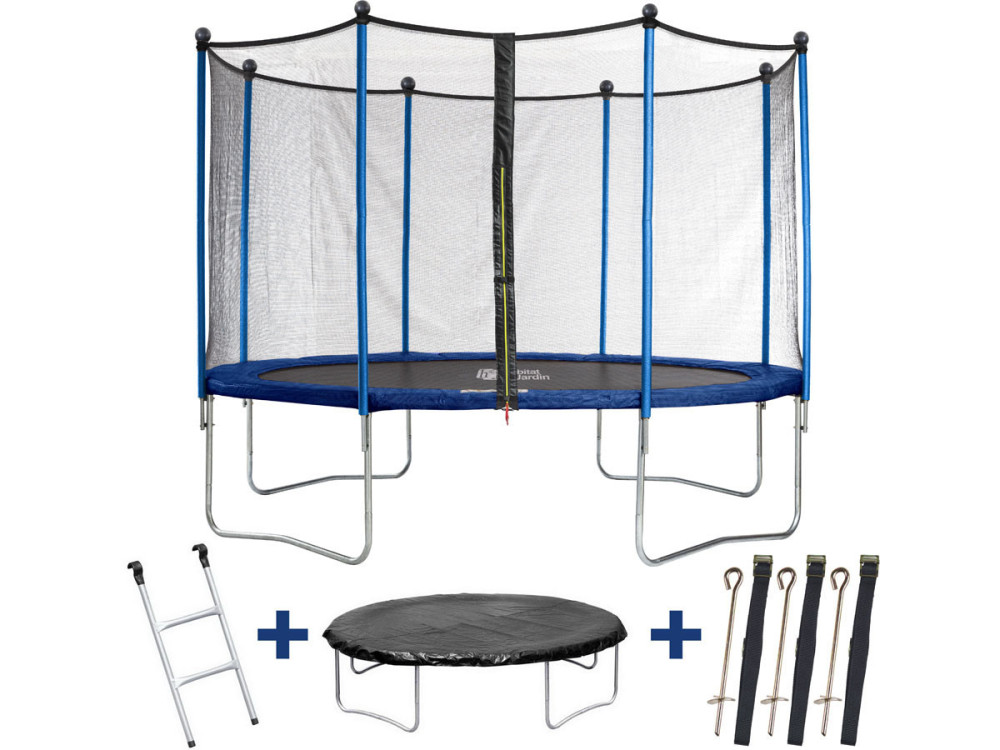 "Happy" trampoline - Ø 3,65 m m - met net + ladder + afdekking + verankeringsset