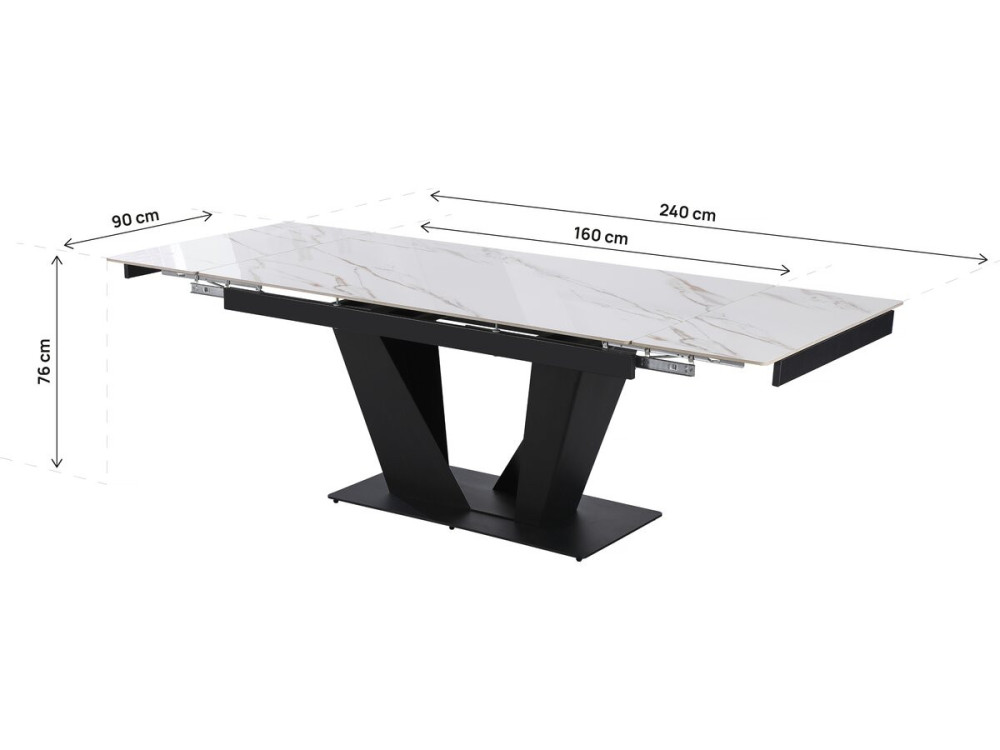 Uitschuifbare keramische eettafel - 160/240 cm - 6 tot 10 personen "Nova" - Wit gemarmerd goud