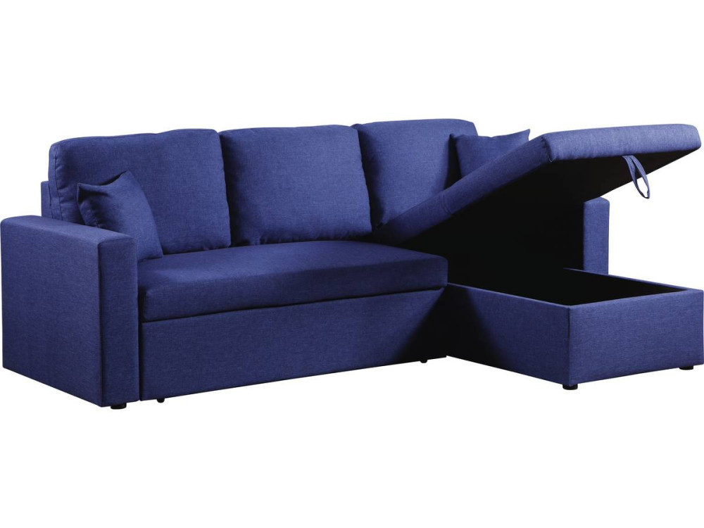 Hoekbank met opbergruimte slaapbank meubel links of rechts bank "Alain" - 3 zits - Blauw