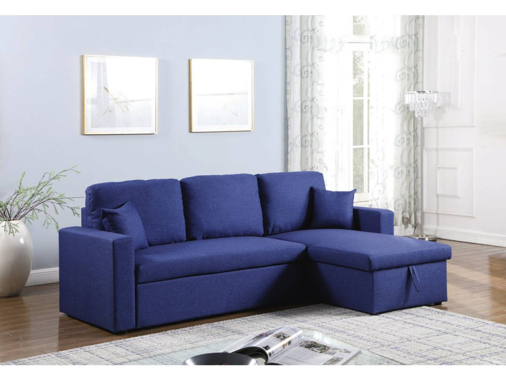 Hoekbank met opbergruimte slaapbank meubel links of rechts bank "Alain" - 3 zits - Blauw