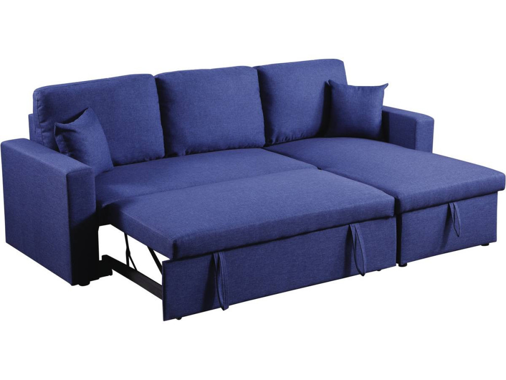 Hoekbank met opbergruimte slaapbank meubel links of rechts bank "Alain" - 3 zits - Blauw
