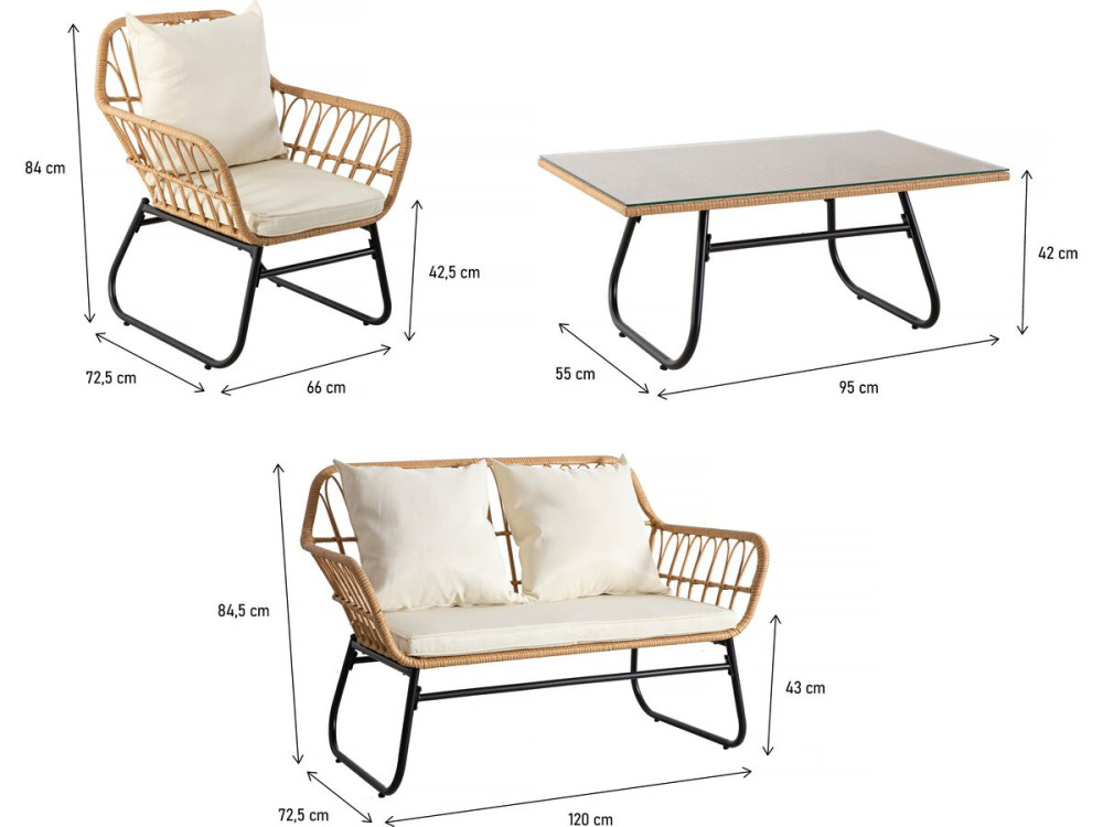 Tuinset rotan "Melo" - 4 personen - Wit / Bruin