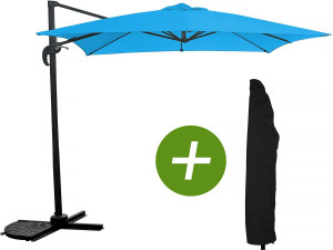Parasol vrijhangend tuin zweefparasol "Soleil" - Vierkant - 2,5 x 2,5 m - Blauw + beschermhoes parasol