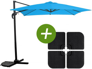 Parasol vrijhangend tuin zweefparasol "Soleil" - Vierkant - 2,5 x 2,5 m - Blauw + inclusief parasolvoet tegel / parasoltegels