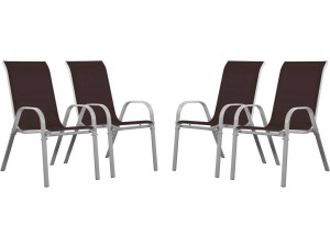Tuinstoel "Cordoba" stoel fauteuil outdoor textileen - Phoenix - Taupe - grijs bruin - Set 4 stuks