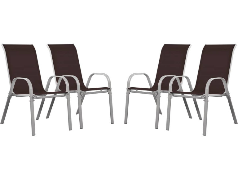 Tuinstoel "Cordoba" stoel fauteuil outdoor textileen - Phoenix - Taupe - grijs bruin - Set 4 stuks