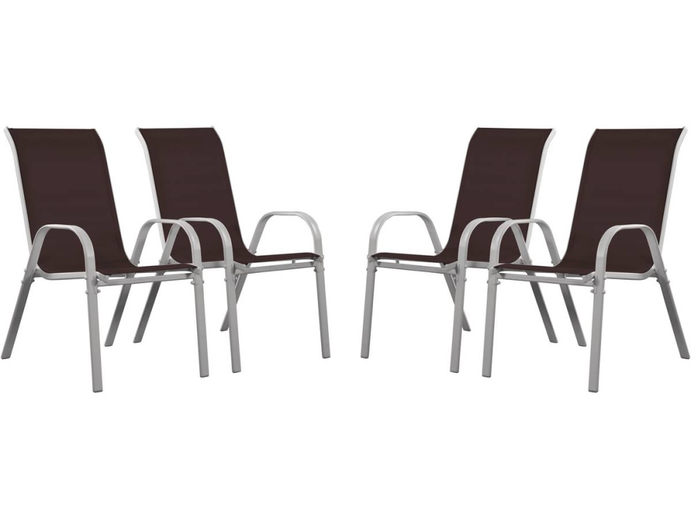 Tuinstoel "Cordoba" stoel fauteuil outdoor textileen - Phoenix - Taupe - grijs bruin - Set 4 stuks