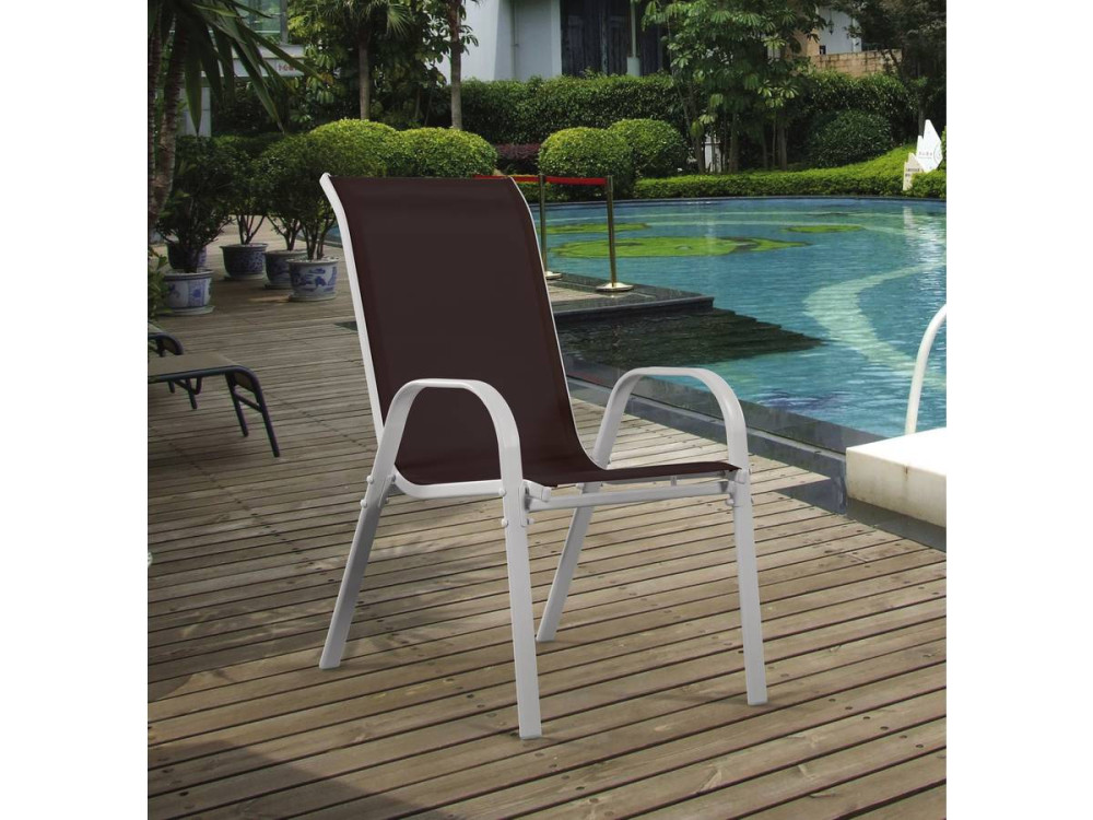 Tuinstoel "Cordoba" stoel fauteuil outdoor textileen - Phoenix - Taupe - grijs bruin - Set 4 stuks