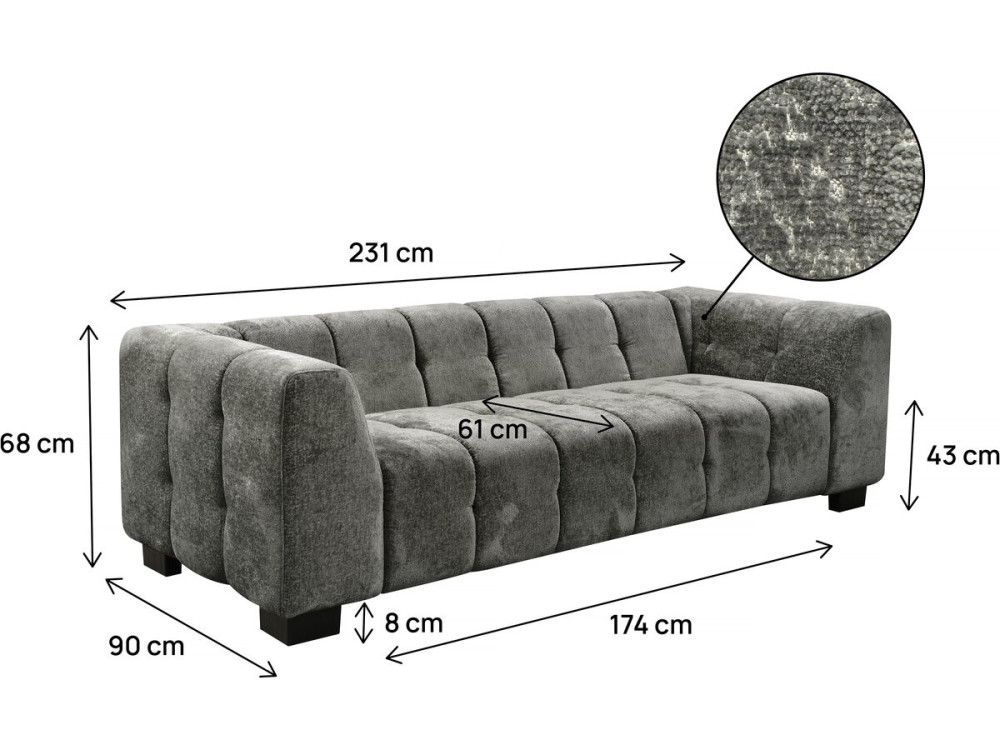 Bank 3 zits design chenille stoffen meubel "Foch"- Grijs