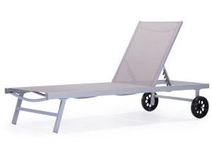 Ligbed tuin ligstoel met wielen aluminium textileen "Bella" - Taupe - grijs bruin