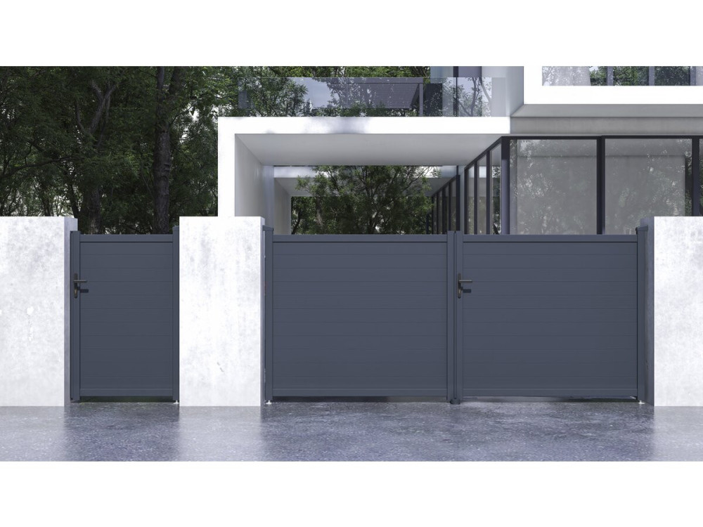 Tuinpoort set dubbele poort + tuindeur "Marc" - Grijs