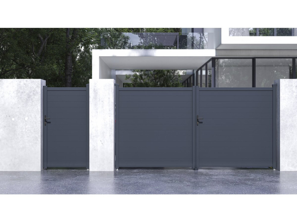 Tuinpoort set dubbele poort + tuindeur "Marc" - Grijs