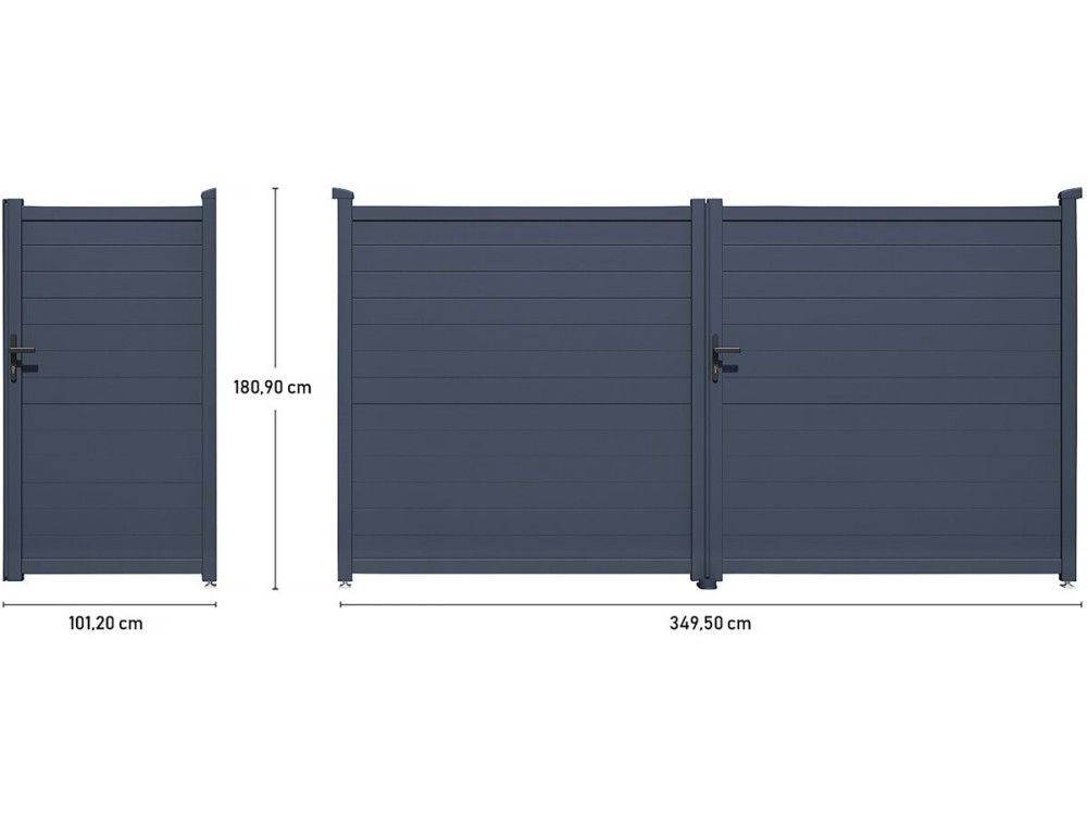 Tuinpoort set dubbele poort + tuindeur "Marc" - Grijs