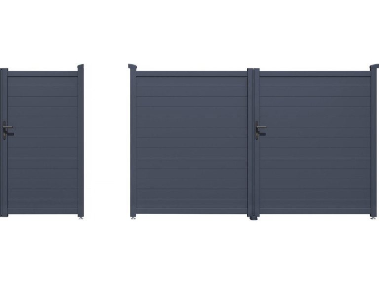 Tuinpoort set dubbele poort + tuindeur "Marc" - Grijs