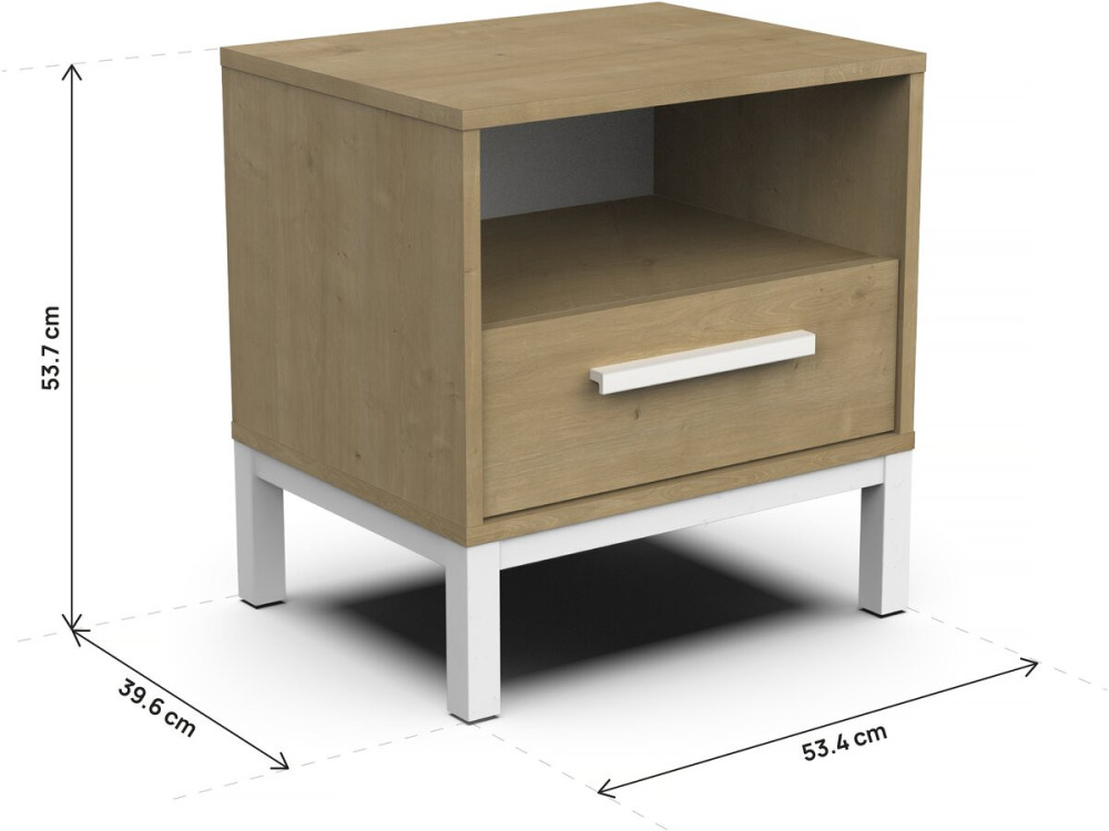 Craft" nachtkastje - Hout - 1 lade - Bruin/wit
