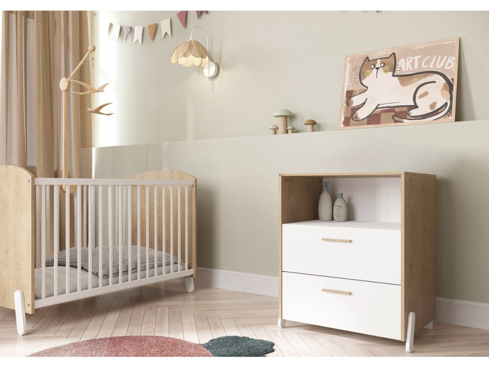 Naili" kindercommode met 2 laden en een nis - Wit