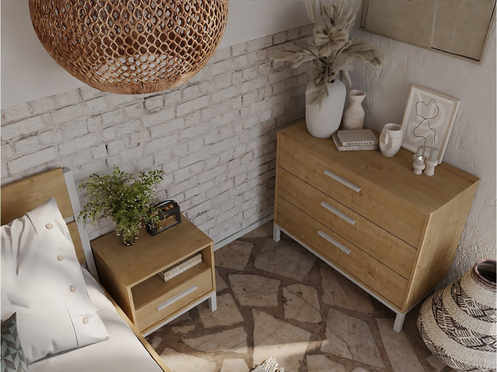 "CRAFT" ladekast - Hout - 3 lades - Bruin/Wit