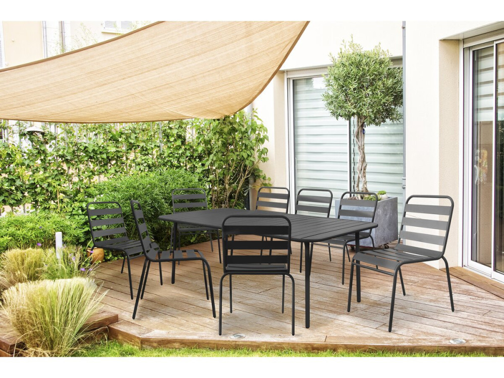 Metalen tuinmeubelset "Bilbao" - 8 zitplaatsen - Grijs