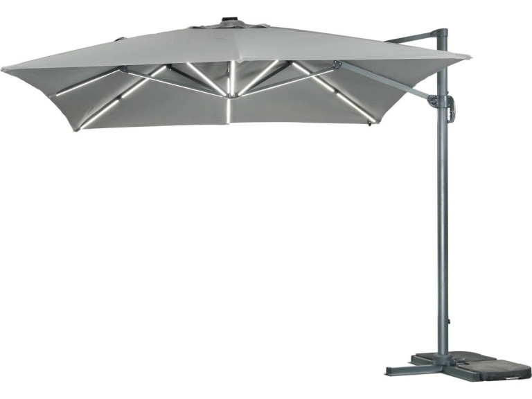Parasol vrijhangend tuin zweefparasol led aluminium "Sun 3 Luxe" 3 x 3 m - Grijs