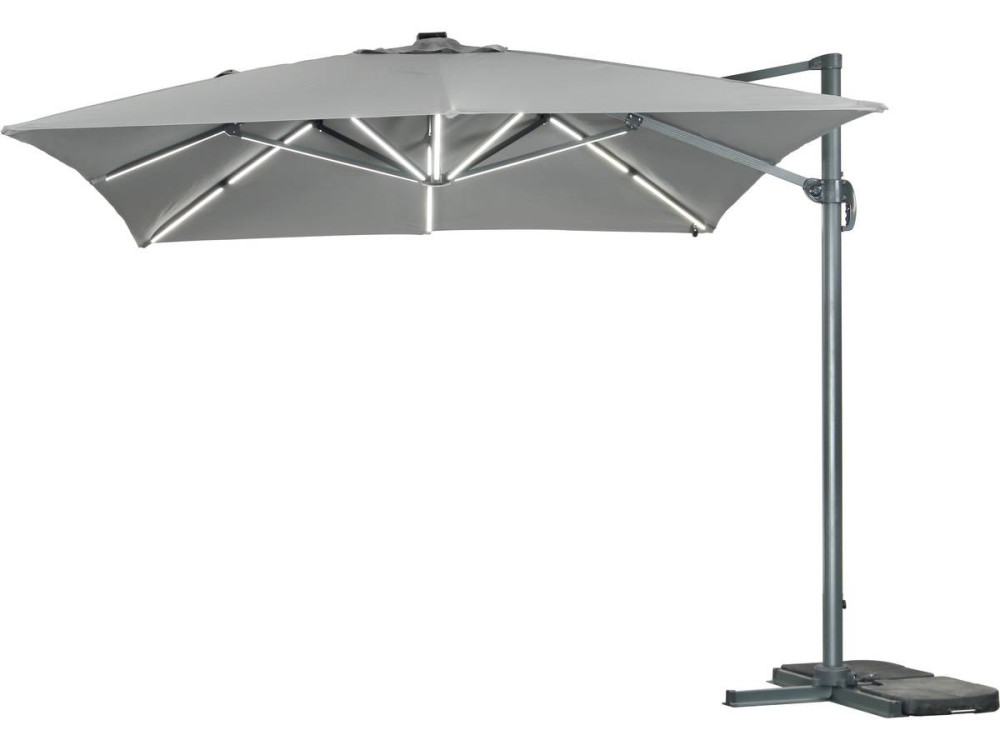 Parasol vrijhangend tuin zweefparasol led aluminium "Sun 3 Luxe" 3 x 3 m - Grijs