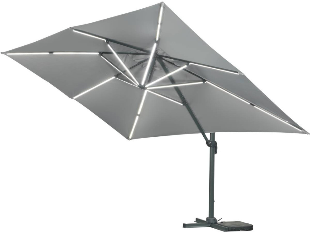 Parasol vrijhangend tuin zweefparasol led aluminium "Sun 3 Luxe" 3 x 3 m - Grijs