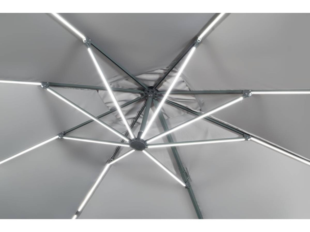 Parasol vrijhangend tuin zweefparasol led aluminium "Sun 3 Luxe" 3 x 3 m - Grijs