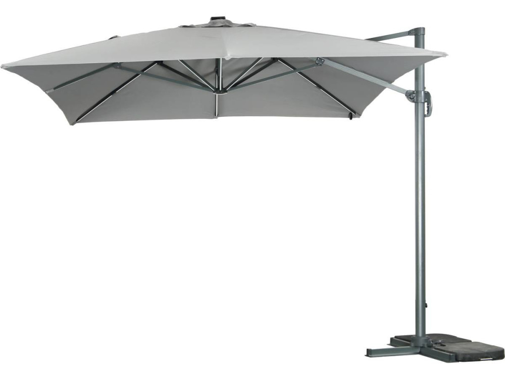 Parasol vrijhangend tuin zweefparasol led aluminium "Sun 3 Luxe" 3 x 3 m - Grijs
