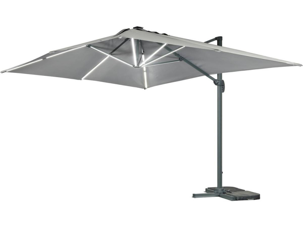 Parasol vrijhangend tuin zweefparasol led aluminium "Sun 3 Luxe" 3 x 3 m - Grijs